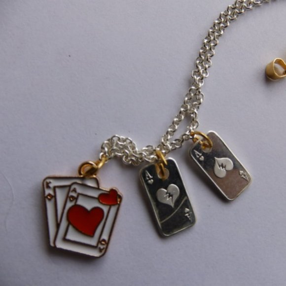 Aces three of a kind hearts of silver necklace two tone silver and gold chain - Picture 6 of 7